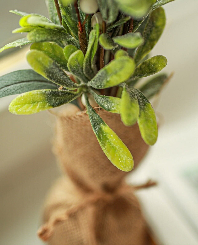 Artificial Mistletoe and Eucalyptus Christmas Tree in Jute Bag