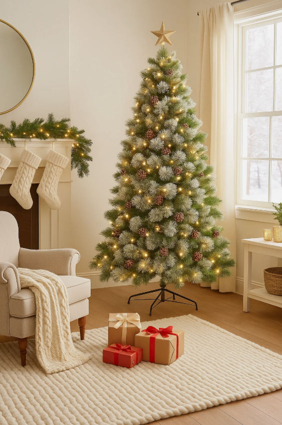 6ft Snow Tipped Artificial Christmas Tree with Pine Cones
