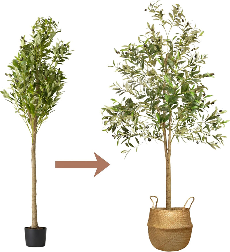 6 ft Artificial Olive Tree with Woven Basket Indoor Plant