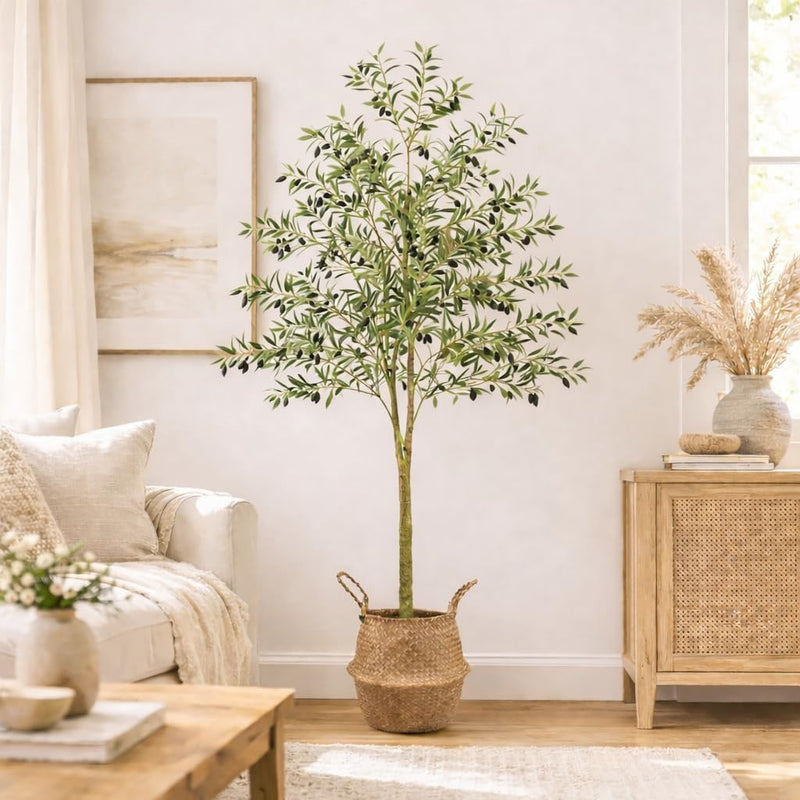6 ft Artificial Olive Tree with Woven Basket Indoor Plant
