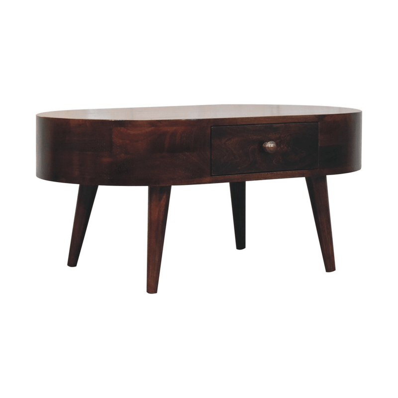 Artisan Furniture Solid Wood California Walnut Rounded Coffee Table, 2 Drawers, Dark Brown - InStock
