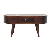 Artisan Furniture Solid Wood California Walnut Rounded Coffee Table, 2 Drawers, Dark Brown - InStock