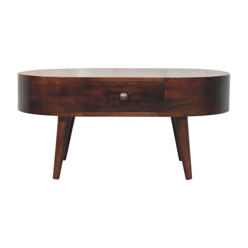 Artisan Furniture Solid Wood California Walnut Rounded Coffee Table, 2 Drawers, Dark Brown - InStock