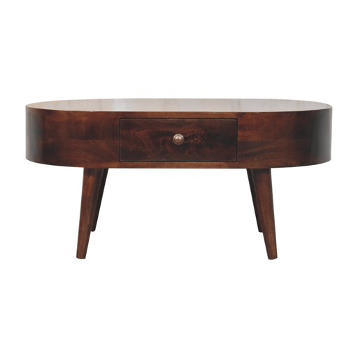Artisan Furniture Solid Wood California Walnut Rounded Coffee Table, 2 Drawers, Dark Brown - InStock