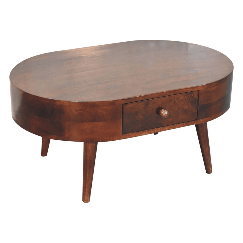 Artisan Furniture Solid Wood California Walnut Rounded Coffee Table, 2 Drawers, Dark Brown - InStock