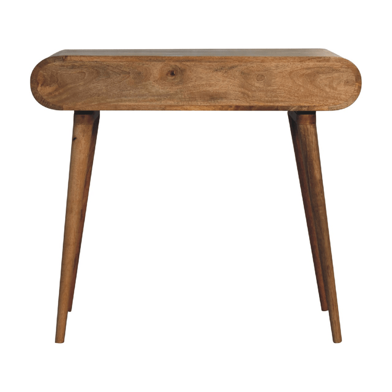 Artisan Furniture Solid Wood Curved Oak-ish Writing Desk, 1 Drawer & 1 Shelf, Beige - InStock