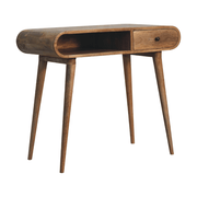 Artisan Furniture Solid Wood Curved Oak-ish Writing Desk, 1 Drawer & 1 Shelf, Beige - InStock