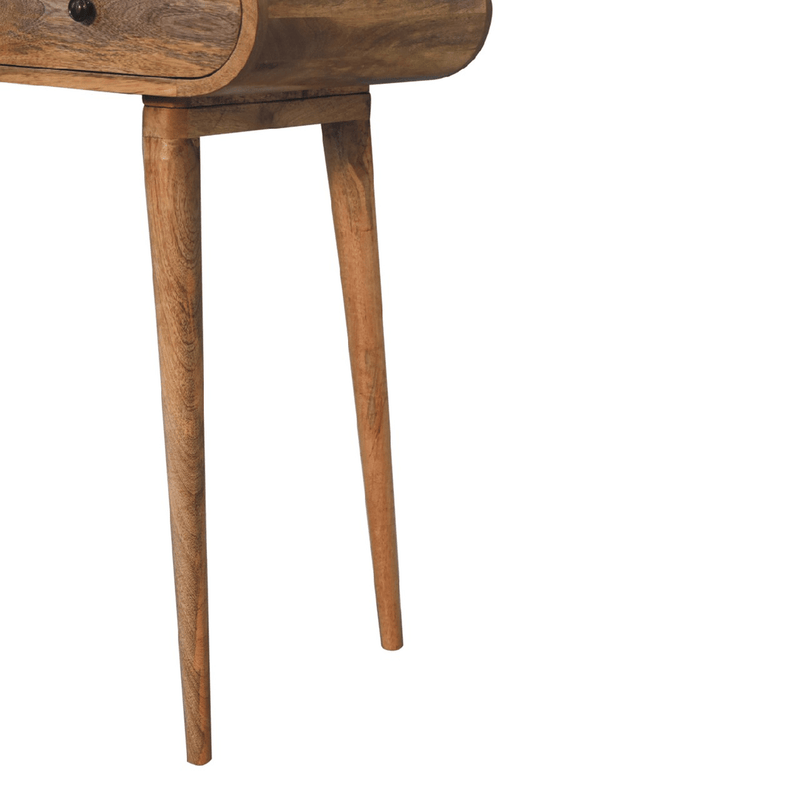 Artisan Furniture Solid Wood Curved Oak-ish Writing Desk, 1 Drawer & 1 Shelf, Beige - InStock