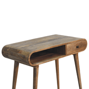 Artisan Furniture Solid Wood Curved Oak-ish Writing Desk, 1 Drawer & 1 Shelf, Beige - InStock