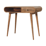 Artisan Furniture Solid Wood Curved Oak-ish Writing Desk, 1 Drawer & 1 Shelf, Beige - InStock