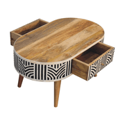 Artisan Furniture Solid Wood Edessa Bone Inlay Coffee Table, 2 Drawers, Brown - InStock