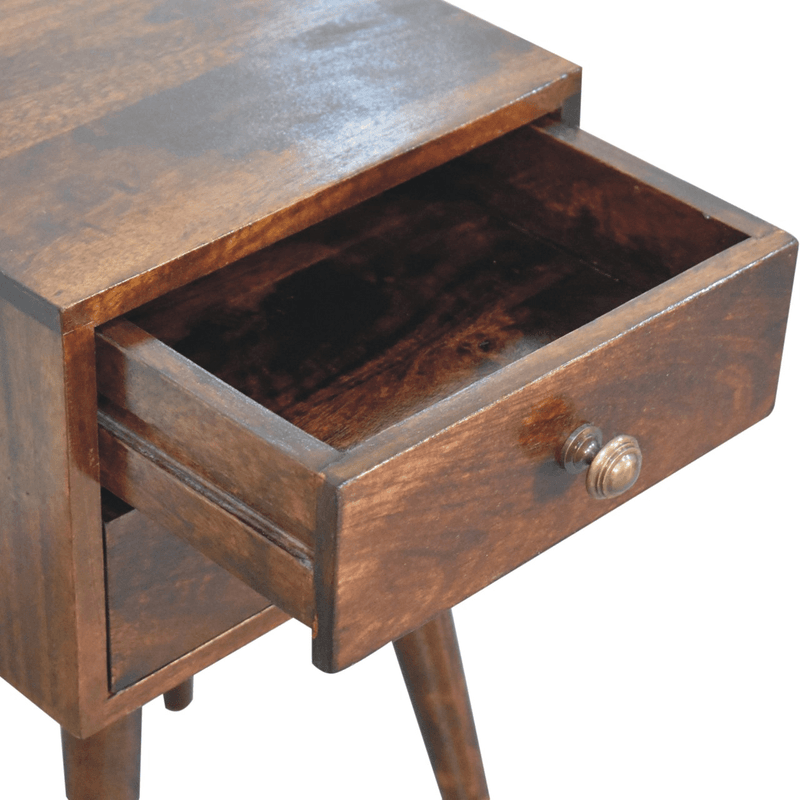 Artisan Furniture Solid Wood Mini 2 Drawer California Walnut Bedside, Dark Brown - InStock
