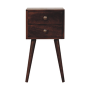 Artisan Furniture Solid Wood Mini 2 Drawer California Walnut Bedside, Dark Brown - InStock