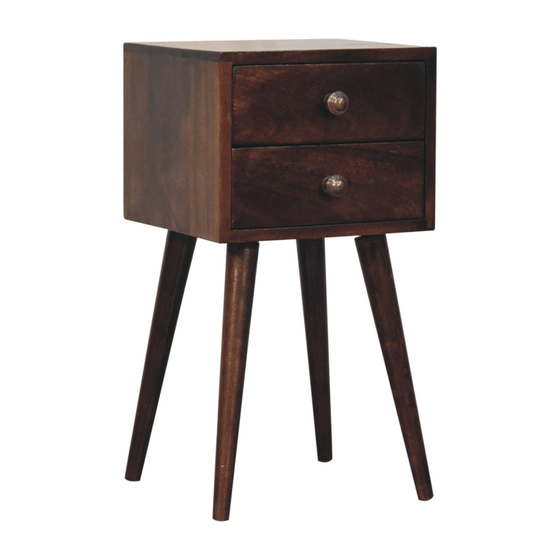 Artisan Furniture Solid Wood Mini 2 Drawer California Walnut Bedside, Dark Brown - InStock