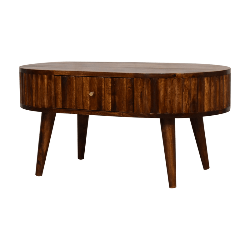Artisan Furniture Solid Wood Stripe Chestnut Coffee Table, 2 Drawers, Dark Brown - InStock