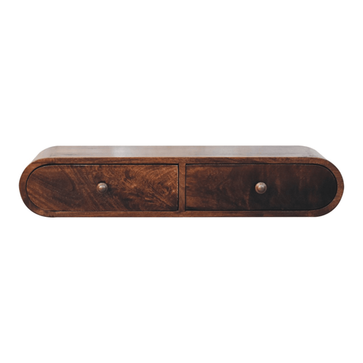 Artisan Furniture Solid Wood Wall Mounted California Walnut Console Table, 2 Drawers, Brown - InStock