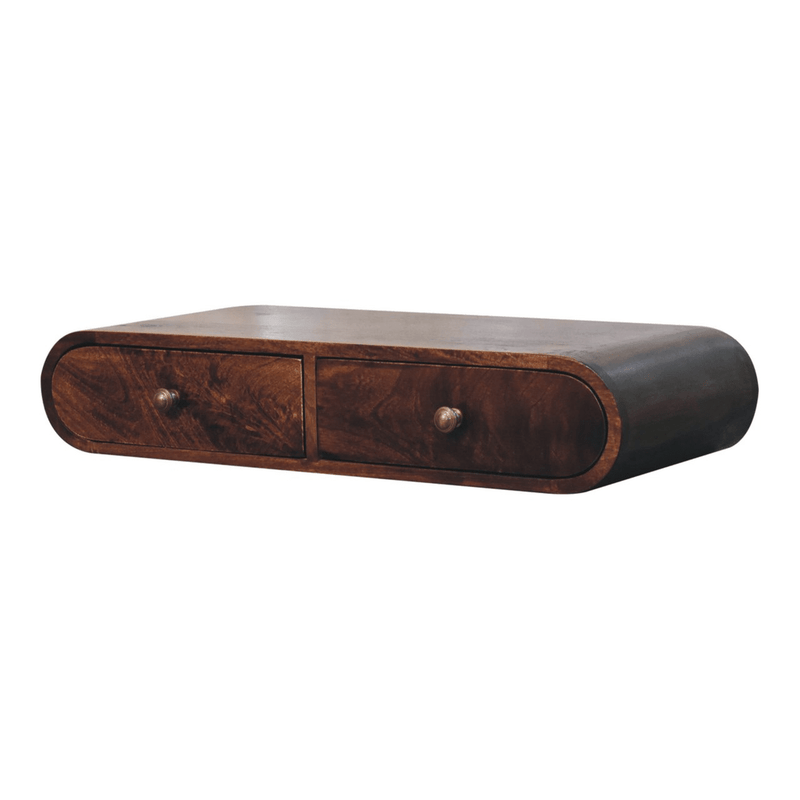 Artisan Furniture Solid Wood Wall Mounted California Walnut Console Table, 2 Drawers, Brown - InStock