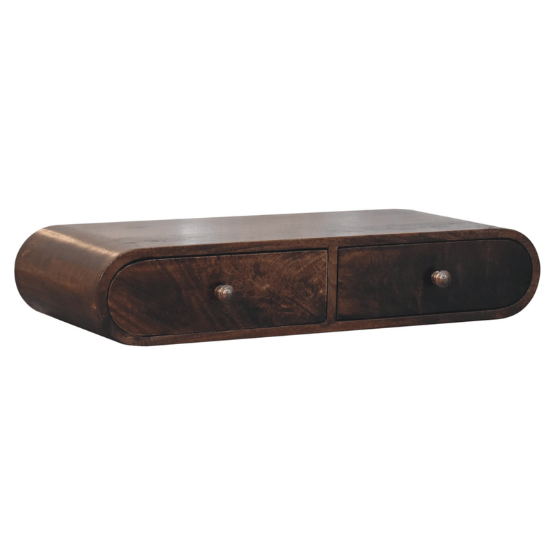 Artisan Furniture Solid Wood Wall Mounted California Walnut Console Table, 2 Drawers, Brown - InStock