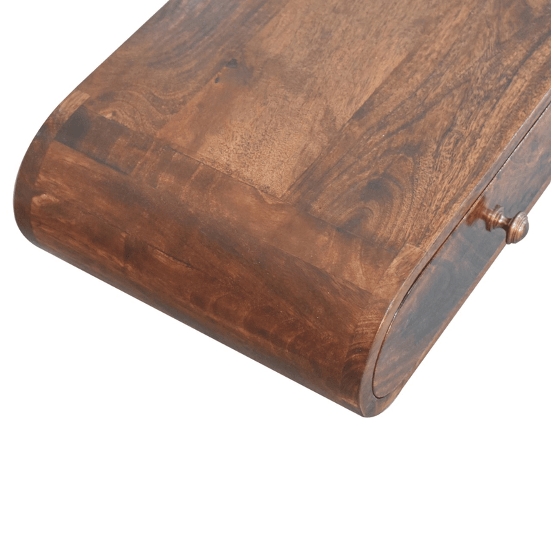 Artisan Furniture Solid Wood Wall Mounted California Walnut Console Table, 2 Drawers, Brown - InStock