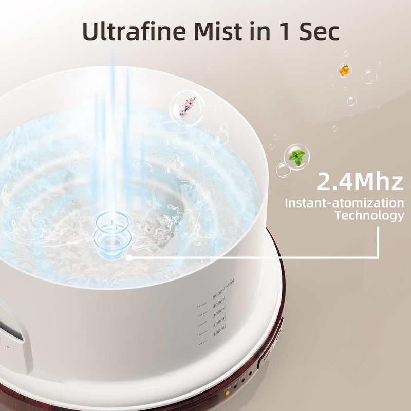 ASAKUKI 500ml Essential Oil Diffuser – Reddish-Brown, 7-Color LED, Auto-Off