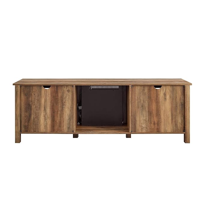 Large 70 Inch TV Stand with Electric Fireplace | Dark Walnut | Farmhouse Glass Door Cabinet