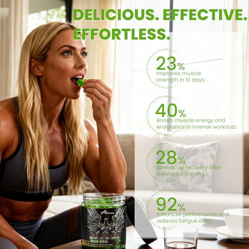 Ascend Creatine Monohydrate Gummies - 5000mg per Serving | Green Apple, 30 Servings