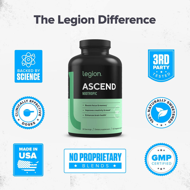 LEGION Ascend Nootropic | All-Natural Brain Support + Alpha-GPC