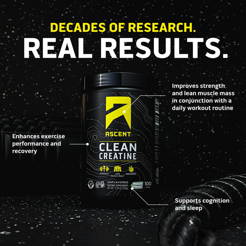 Ascent Clean Creatine Monohydrate Powder – 5G Per Serving, Creapure, Unflavored, 100 Servings