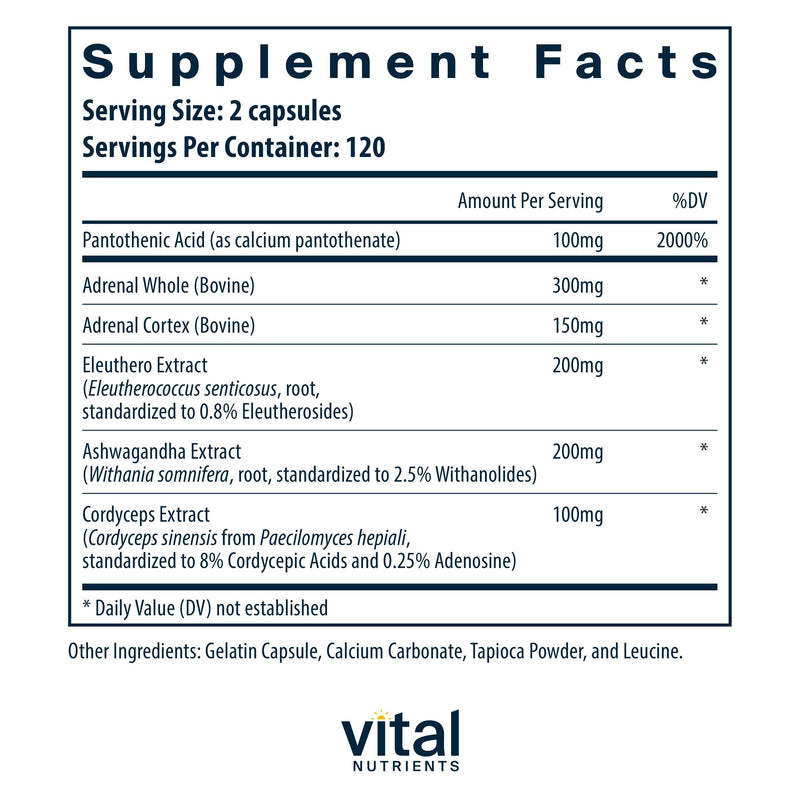 Vital Nutrients Adrenal Support - Stress Response & Energy Support, Gluten Free, 240 Capsules