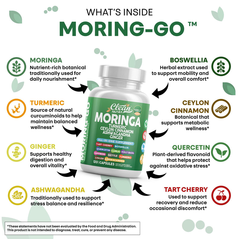 Moringa Powder Capsules + Turmeric Moringa Leaf – Clean Nutra Moring-Go