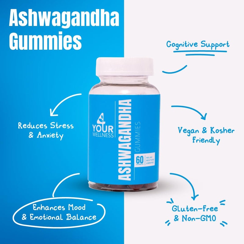 4 Your Wellness Ashwagandha Gummies – Mixed Berry, KSM-66, Lion's Mane, Vitamin D, 120 Count (Pack of 2)