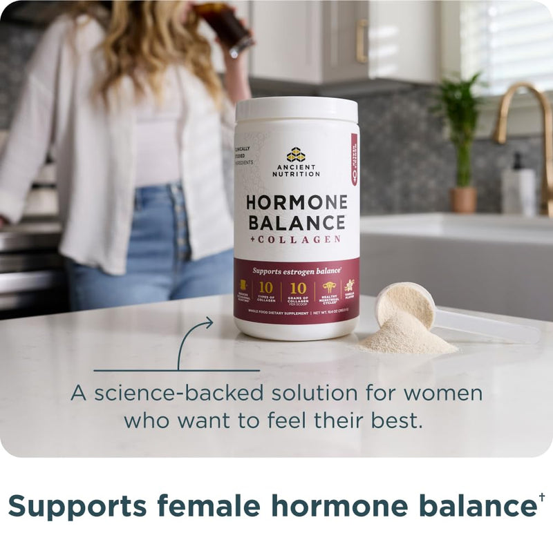 Ancient Nutrition Hormone Balance + Collagen Powder, Vanilla, 25 Servings | Hydrolyzed Collagen Peptides
