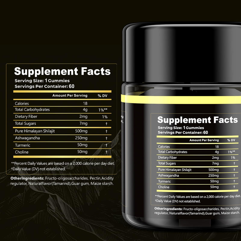 Eullsi Pure Himalayan Shilajit Gummies + Ashwagandha for Energy, Stamina & Immune Support | Vegan Non-GMO, 180 Count