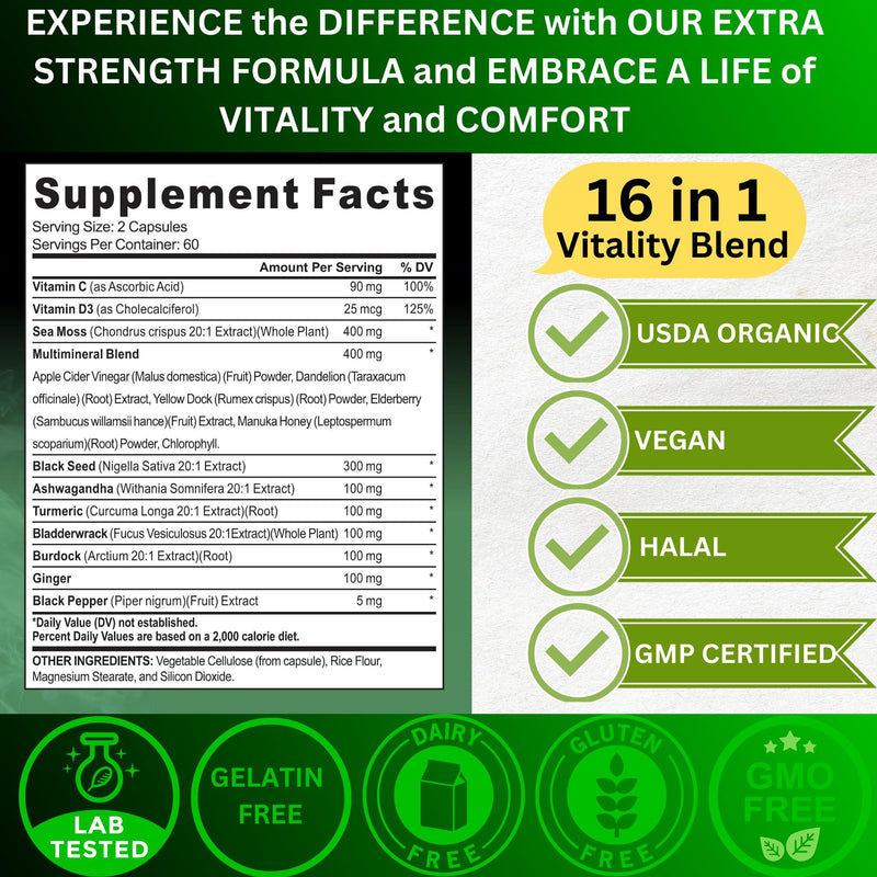 Organic Irish Sea Moss & 16-in-1 Herbal Capsule – Halal, Vegan