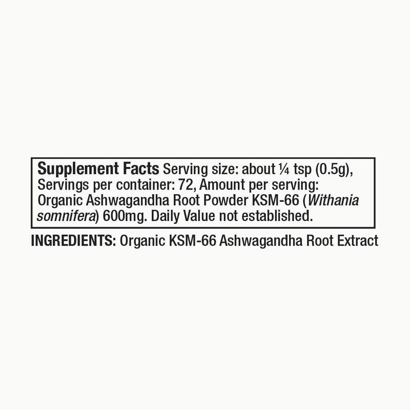 Moon Juice Organic Ashwagandha Supplement – KSM-66 Root Powder (15:1) for Focus, Mood & Stress, 72 Servings
