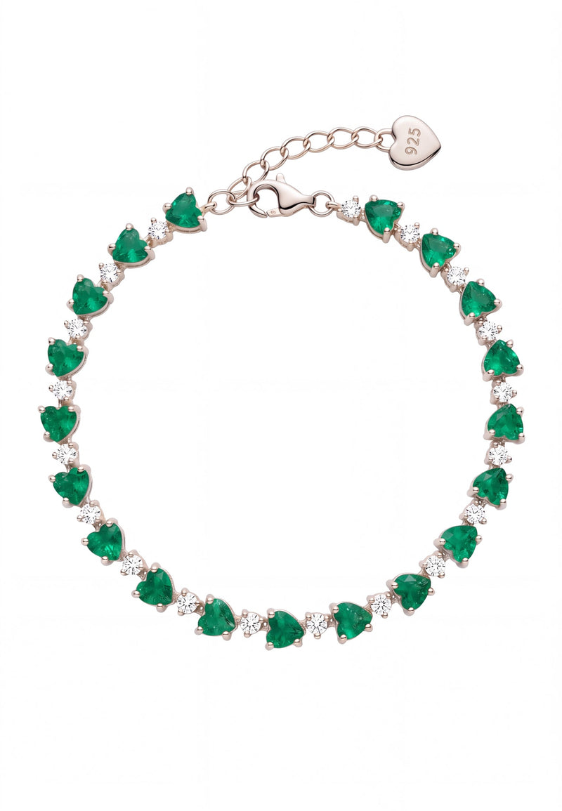 Asscher Cut Heart Tennis Bracelet Emerald Silver
