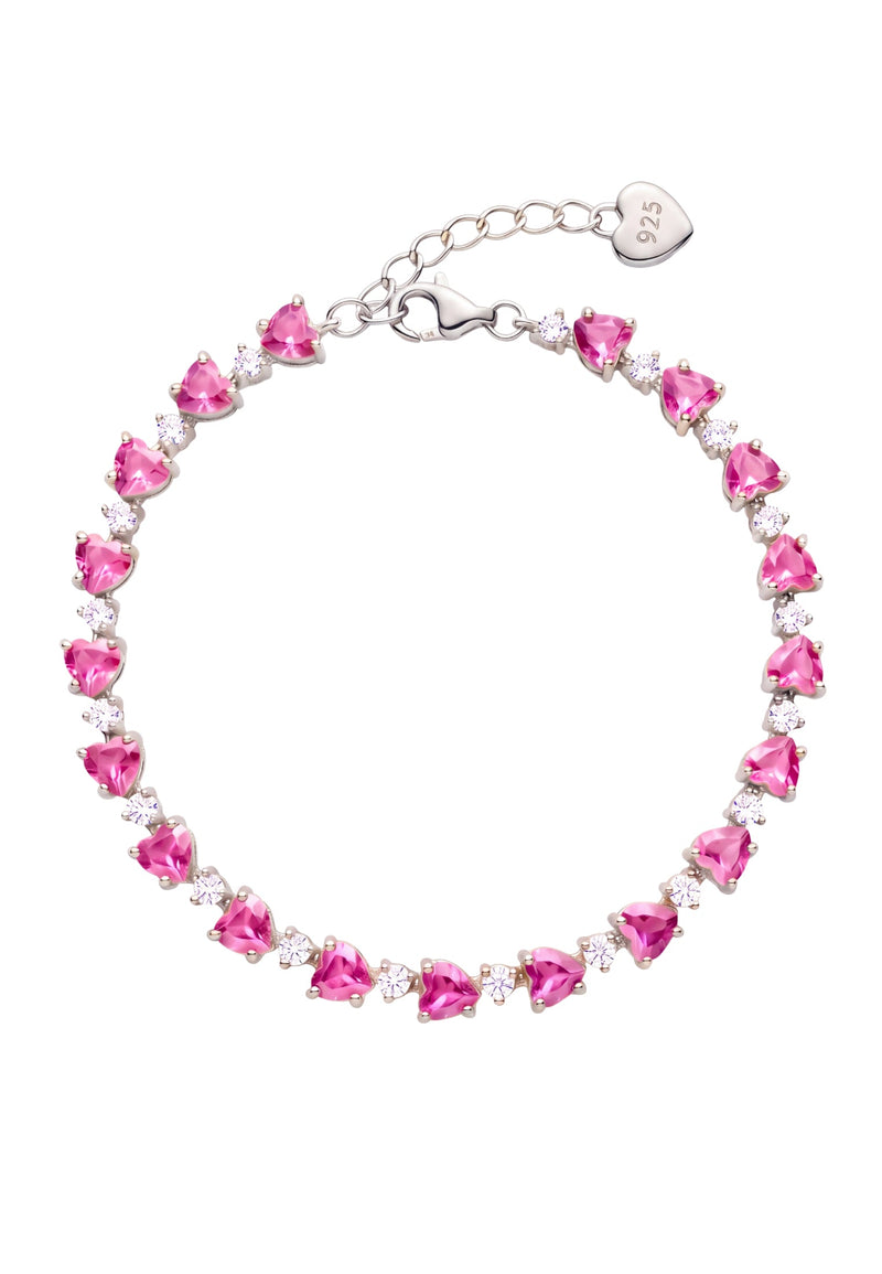 Asscher Cut Heart Tennis Bracelet Ruby Silver