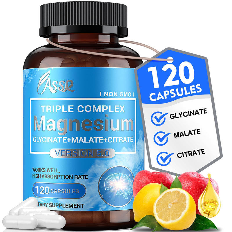 ASSR Triple Magnesium Complex – 300mg Mg (Glycinate, Malate & Citrate) | Supports Relaxation, Muscle & Nerve Health | Vegan, Non-GMO | 120 Capsules