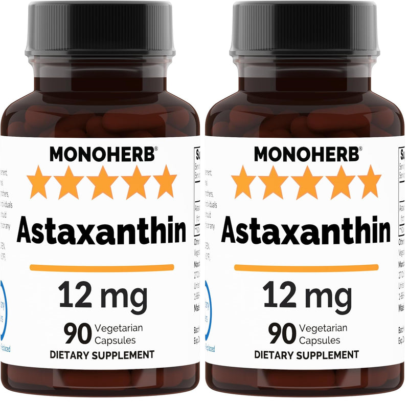 Astaxanthin 12 mg - 90 Veg Capsules (Pack of 2) | Vegan Antioxidant Supplement