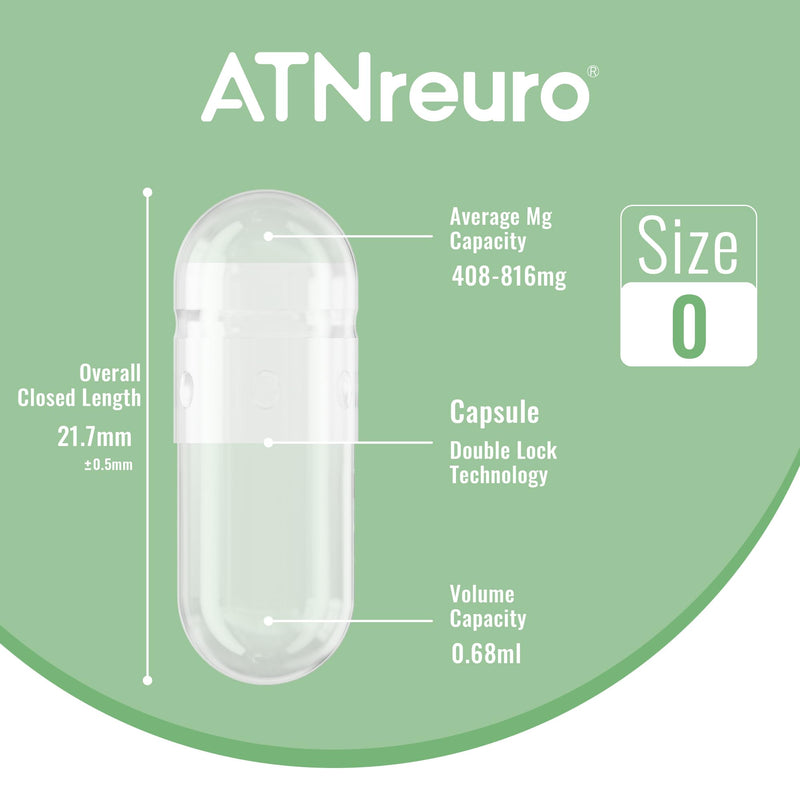 ATNreuro Size 0 Empty Gelatin Capsules – 500 Count with 2 Micro Spoons
