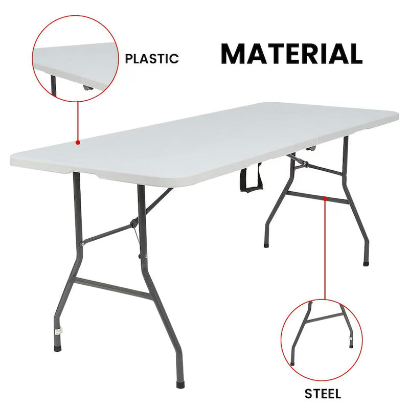 Alivio 6ft Folding Table Heavy Duty Trestle Table 180 x 70 x 74cm for Wedding Market Garden Party Picnic Indoor Outdoor - White