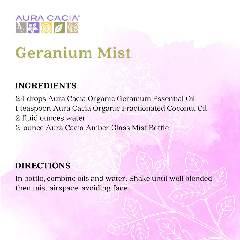 Aura Cacia 100% Pure Geranium Essential Oil | Certified Organic, GC/MS Tested for Purity | 7.4 ml (0.25 fl. oz.) | Pelargonium graveolens