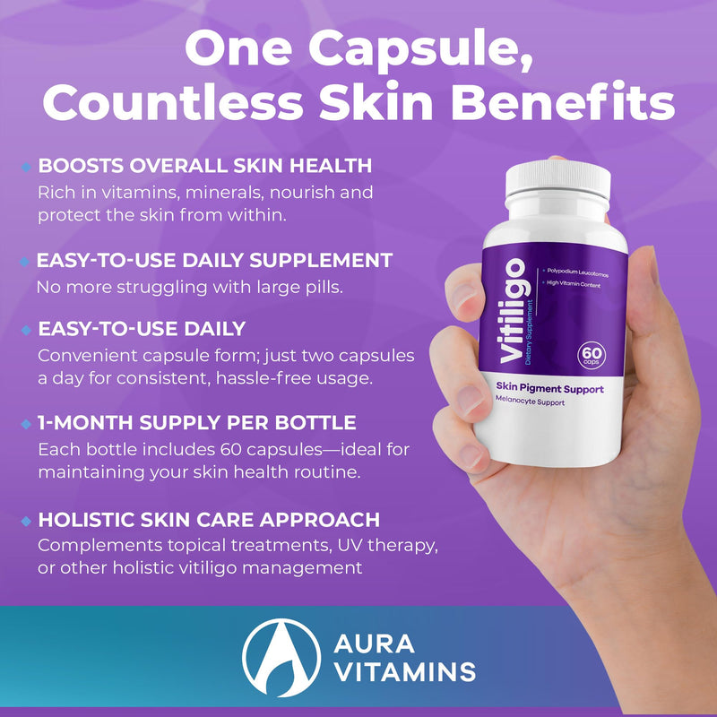 AURA VITAMINS Vitiligo Capsules – 60 Count | 1 Month Supply for Skin Pigmentation Support