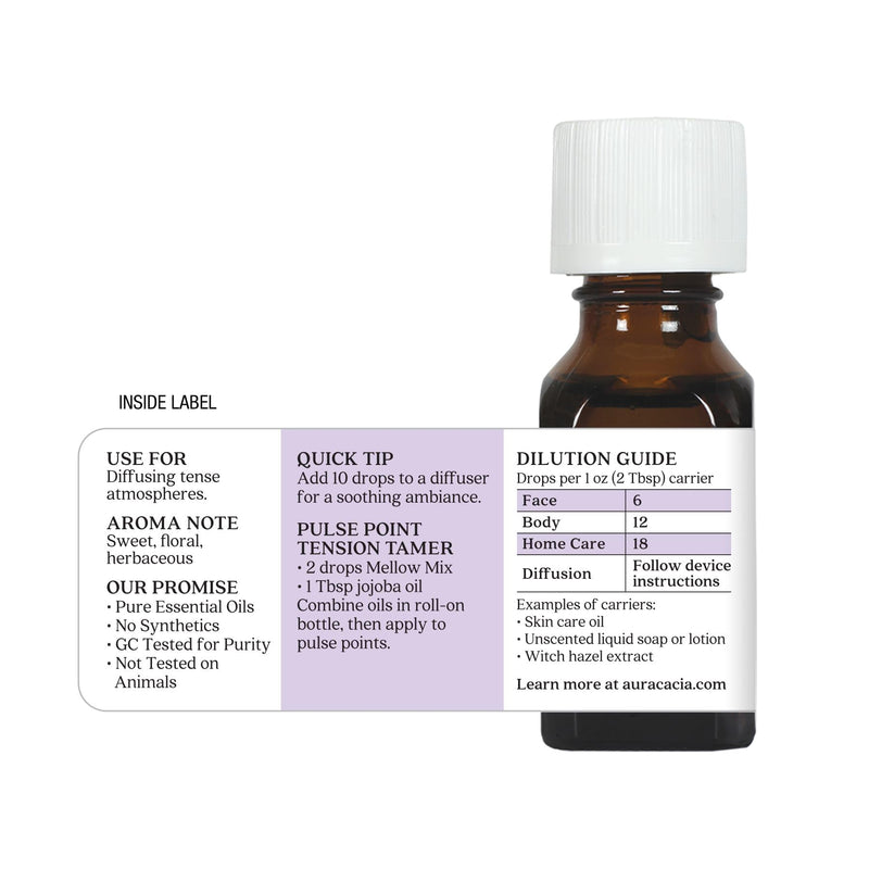 Aura Cacia Mellow Mix Essential Oil Blend — Calming Lavender, Chamomile & Neroli for Diffusion & Topical Use | 0.5 Fl Oz