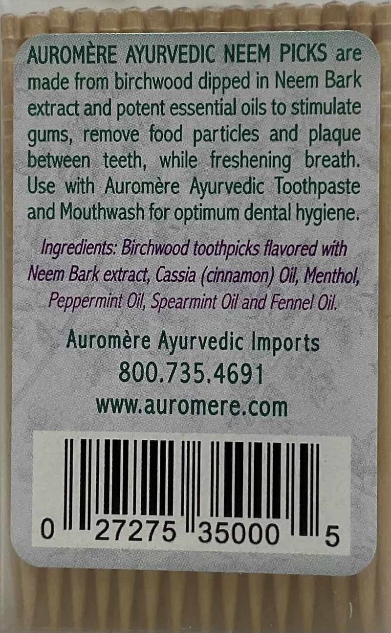 Auromere Ayurvedic Neem Toothpicks – Vegan, Natural, Non-GMO Birchwood (100 Count), 2 Pack