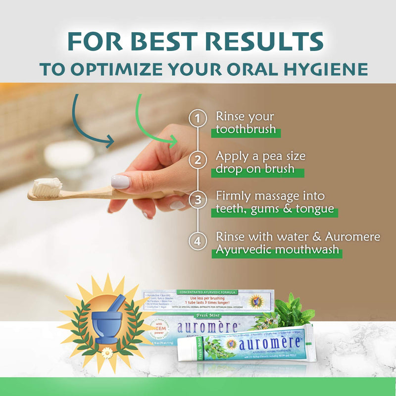 Auromere Ayurvedic Fresh Mint Toothpaste – Neem & Peelu, Vegan, Fluoride Free, 4.16 oz, 5 Pack