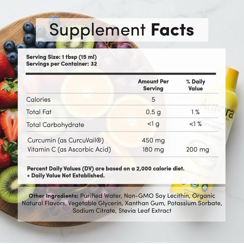 Aurora Nutrascience Mega-Liposomal Curcumin+Vitamin C with CurcuVail - 32 Servings, 16 fl oz