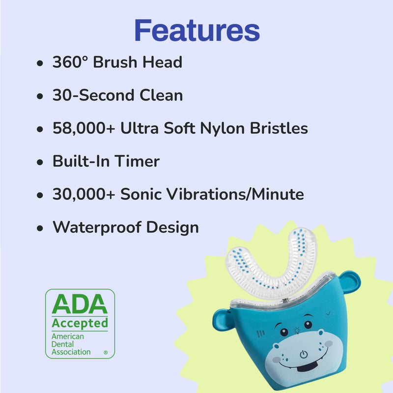 Autobrush Kids Electric Toothbrush – ADA-Accepted U-Shaped, Clinically Proven 5.1x Cleaner, 30s 360° Coverage | Ages 6-8 | Hippo
