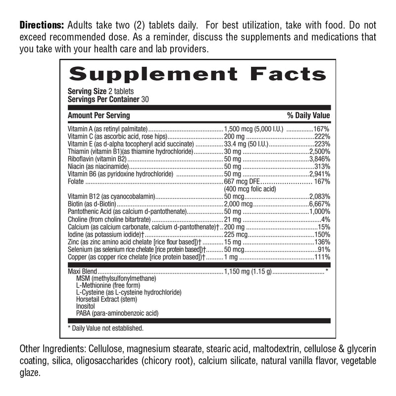 Country Life Maxi-Hair Supplement - 2000mcg Biotin for Hair, Skin & Nails | Gluten Free & Vegetarian - 60 Tablets