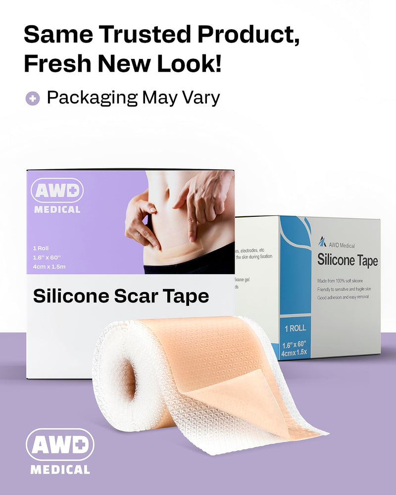 AWD Silicone Scar Tape Roll 60in – Medical-Grade Scar Tape for Surgical Scars, C-Section, Tummy Tuck, Reusable Scar Sheets